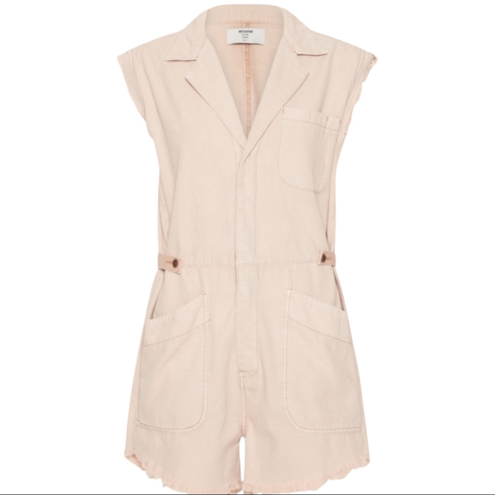 One Teaspoon x Free People Pallisades L Pink Short Denim Utility Romper Jumpsuit